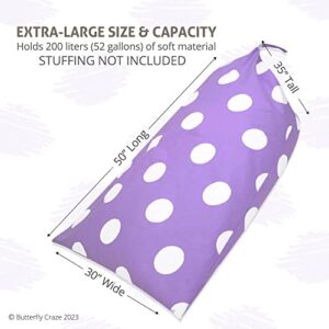 Butterfly Craze Bean Bag Chair Cover, Functional Toddler Toy Organizer, Fill with Stuffed Animals to Create a Jumbo, Comfy Floor Lounger for Boys or Girls, Stuffing Not Included, Purple Polka Dots