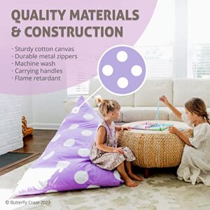 Butterfly Craze Bean Bag Chair Cover, Functional Toddler Toy Organizer, Fill with Stuffed Animals to Create a Jumbo, Comfy Floor Lounger for Boys or Girls, Stuffing Not Included, Purple Polka Dots
