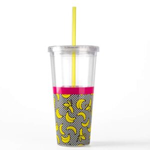 mustard banana double wall plastic straw cup, 20oz, 568ml, large