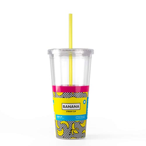 Mustard Banana Double Wall Plastic Straw Cup, 20oz, 568ml, Large