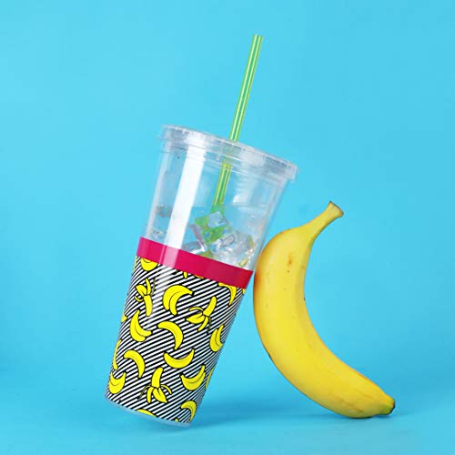 Mustard Banana Double Wall Plastic Straw Cup, 20oz, 568ml, Large