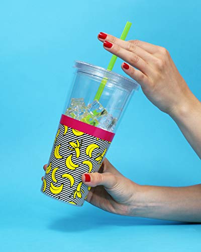 Mustard Banana Double Wall Plastic Straw Cup, 20oz, 568ml, Large