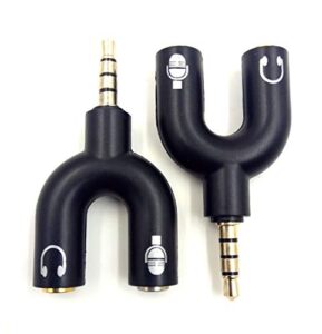2 pack headset splitter adapter, haokiang u shape 3.5mm 4 pole male to 2 x 3 pole female headphone y splitter for audio stereo headphone and mic