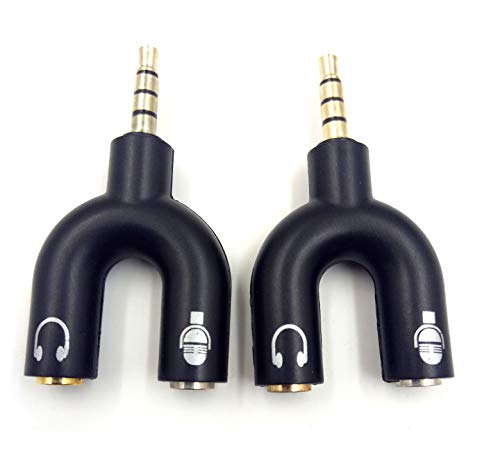 2 Pack Headset Splitter Adapter, Haokiang U Shape 3.5mm 4 Pole Male to 2 x 3 Pole Female Headphone Y Splitter for Audio Stereo Headphone and MIC