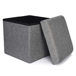 ronsta storage ottoman, foldable cube ottoman with storage for children, foot rest, cloth foot stools and ottomans with memory foam and faux linen seat (grey)