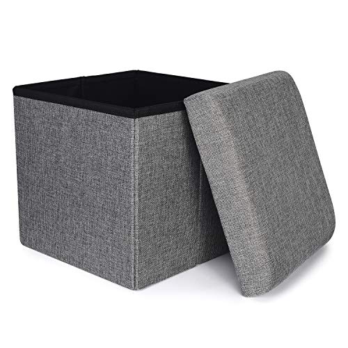 RONSTA Storage Ottoman, Foldable Cube Ottoman with Storage for Children, Foot Rest, Cloth Foot Stools and Ottomans with Memory Foam and Faux Linen Seat (Grey)