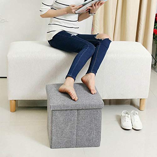 RONSTA Storage Ottoman, Foldable Cube Ottoman with Storage for Children, Foot Rest, Cloth Foot Stools and Ottomans with Memory Foam and Faux Linen Seat (Grey)