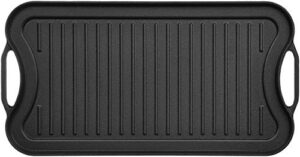 amazon basics pre-seasoned cast iron reversible rectangular grill/griddle, black, 20 x 10.39 x 0.98 inch