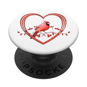 northern cardinal bird in heart popsockets popgrip: swappable grip for phones & tablets