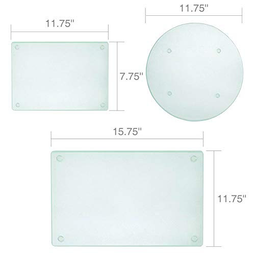 Murrey Home Glass Cutting Board for Kitchen Dishwasher Safe with Rubber Feet,Large Round Tempered Glass Cutting Board Set of 4