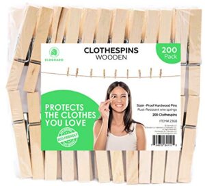 eldorado clothespins, standard natural wooden, stain proof, 3 inch, 200 value pack, for multipurpose everyday laundry, clothes, towels, craft, photos, pictures, decor, baby shower, art wall