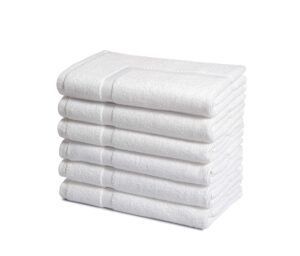 amazoncommercial premium 100% cotton bath towel mat set, pack of 6, 684 gsm, white, 30" x 20"