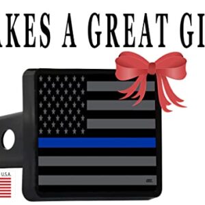 Subdued Thin Blue Line Flag Trailer Hitch Cover Plug US Blue Lives Matter Police Officer Law Enforcement