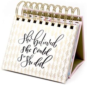 bloom daily planners Undated Perpetual Desk Easel - Religious Inspirational Standing Desktop Flip Calendar - Page a Day - (5.25" x 5.5") "She Believed She Could So She Did" by Writefully His