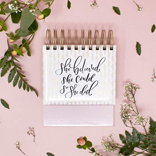 bloom daily planners Undated Perpetual Desk Easel - Religious Inspirational Standing Desktop Flip Calendar - Page a Day - (5.25" x 5.5") "She Believed She Could So She Did" by Writefully His