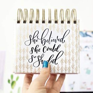 bloom daily planners Undated Perpetual Desk Easel - Religious Inspirational Standing Desktop Flip Calendar - Page a Day - (5.25" x 5.5") "She Believed She Could So She Did" by Writefully His