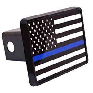 Thin Blue Line Flag Trailer Hitch Cover Plug US Blue Lives Matter Police Officer Law Enforcement