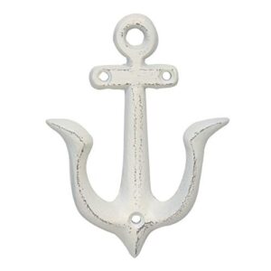 stonebriar antique worn white cast iron anchor double wall hook, rustic nautical design