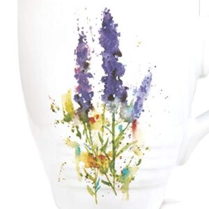 DEMDACO Dean Crouser Lavender Flower Watercolor Blue 16 Ounce Glossy Ceramic Stoneware Floral Mug with Easy Grip Handle