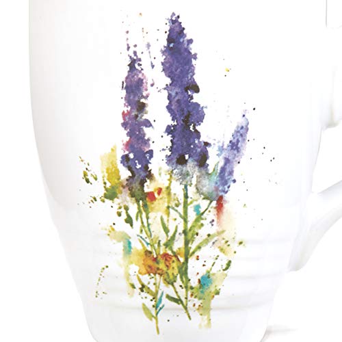 DEMDACO Dean Crouser Lavender Flower Watercolor Blue 16 Ounce Glossy Ceramic Stoneware Floral Mug with Easy Grip Handle