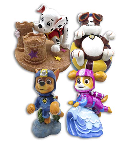 Penn-Plax Paw Patrol Aquarium Ornament Bundle – Includes Chase, Marshall, Rubble, and Skye – 4 Pieces – Mini