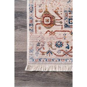 nuLOOM Harriet Vintage Medallion Fringe Runner Rug, 2' 6" x 12', Ivory