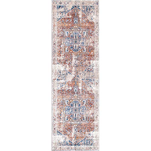 nuLOOM Harriet Vintage Medallion Fringe Runner Rug, 2' 6" x 12', Ivory