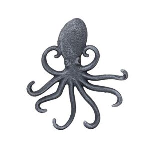 stonebriar cast iron octopus decorative wall hook, unique nautical design, multiple hooks , silver 6.7" x 6"