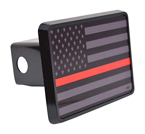 Subdued Thin Red Line Flag Trailer Hitch Cover Plug US Firefighter Fire Fighter Truck Department FD