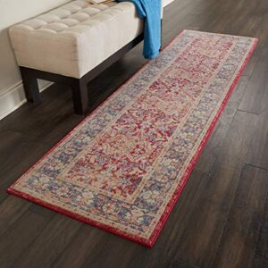 Nourison Global Vintage Persian Red 2' x 6' Area -Rug, Easy -Cleaning, Non Shedding, Bed Room, Living Room, Dining Room, Kitchen (2x6)