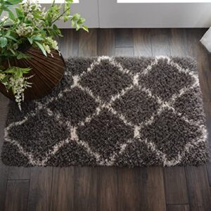 nourison ultra plush shag moroccan charcoal/beige 2'2" x 3'9" area -rug, easy -cleaning, non shedding, bed room, living room, dining room, kitchen (2x4)