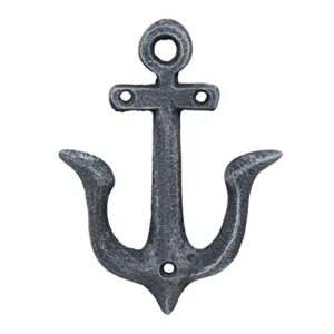 stonebriar antique pewter silver cast iron anchor double wall hook, rustic nautical design, 5.5"