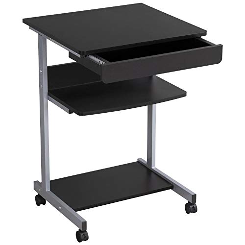 Yaheetech Mobile Computer Desk Cart, Small Rolling Laptop Desk PC Table Workstation with Drawer and Printer Shelf, Writing Desk Table for Small Space/Home Office