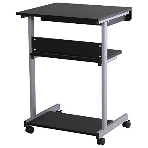 Yaheetech Mobile Computer Desk Cart, Small Rolling Laptop Desk PC Table Workstation with Drawer and Printer Shelf, Writing Desk Table for Small Space/Home Office