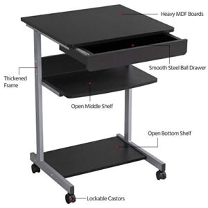 Yaheetech Mobile Computer Desk Cart, Small Rolling Laptop Desk PC Table Workstation with Drawer and Printer Shelf, Writing Desk Table for Small Space/Home Office