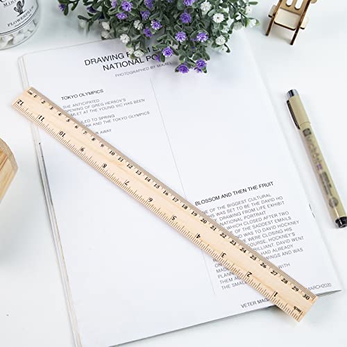 LovesTown 60 Pack Wooden Rulers, 12 Inch Ruler Bulk 2 Scale Measuring Rulers for Kids Students Office School Supplies Classroom