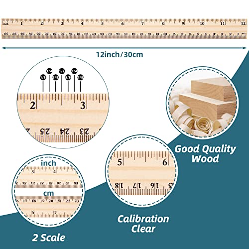 LovesTown 60 Pack Wooden Rulers, 12 Inch Ruler Bulk 2 Scale Measuring Rulers for Kids Students Office School Supplies Classroom