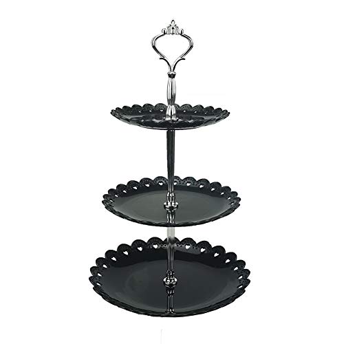 LIONWEI LIONWELI 3-Tier Black Silver Plastic Dessert Stand Pastry Stand Cake Stand Cupcake Stand Holder Serving Platter for Party Wedding Home Decor