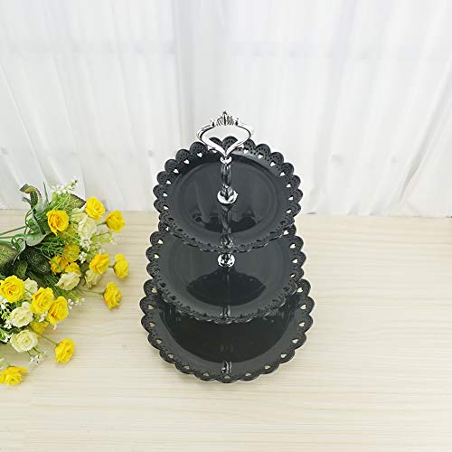 LIONWEI LIONWELI 3-Tier Black Silver Plastic Dessert Stand Pastry Stand Cake Stand Cupcake Stand Holder Serving Platter for Party Wedding Home Decor