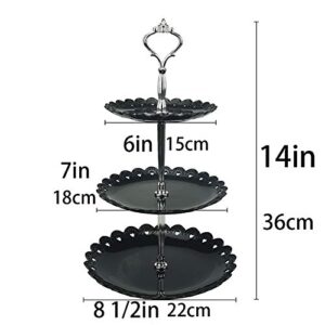 LIONWEI LIONWELI 3-Tier Black Silver Plastic Dessert Stand Pastry Stand Cake Stand Cupcake Stand Holder Serving Platter for Party Wedding Home Decor