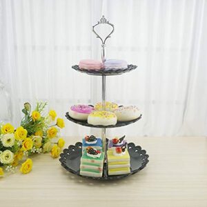 LIONWEI LIONWELI 3-Tier Black Silver Plastic Dessert Stand Pastry Stand Cake Stand Cupcake Stand Holder Serving Platter for Party Wedding Home Decor