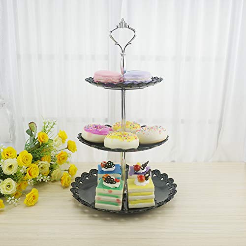 LIONWEI LIONWELI 3-Tier Black Silver Plastic Dessert Stand Pastry Stand Cake Stand Cupcake Stand Holder Serving Platter for Party Wedding Home Decor