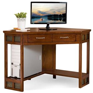 leick home riley holliday computer desk with dropfront keyboard drawer, medium, distressed rustic autumn