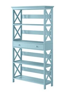 convenience concepts oxford 5 tier bookcase with drawer, sea foam