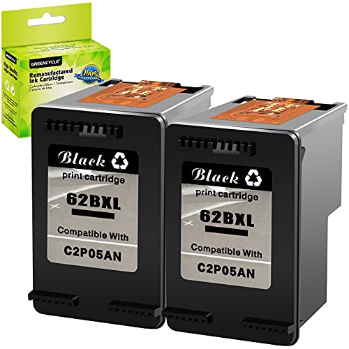 GREENCYCLE Remanufactured Ink Cartridge Replacement for HP 62XL 62 XL C2P05AN Compatible for Envy 5540 5640 5660 7644 7645 OfficeJet 5740 8040 OfficeJet 200 250 Series Printer (Black, 2 Pack)