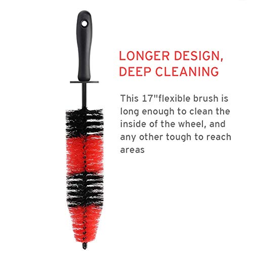 Fitosy Wheel Rim Brush, Soft Bristle Long Master Car Wheel Brush Rim Tire Detailing Brush Car Washing Brush for Wheels Rims Exhaust Tips Vehicle Engine Motorcycles,No Scratches (Wheel)