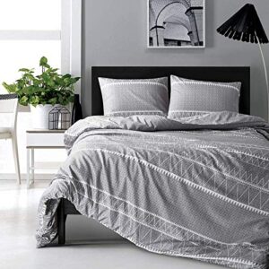 hyprest bohemian queen duvet cover set lightweight soft grey triangle 3pc comforter cover set hotel quality bedding set - oeko-tex certificated