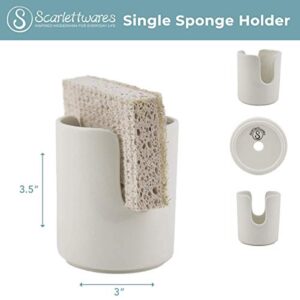 Scarlettwares Dish Sponge Holder Kitchen Sink Organizer Ceramic White Dishwasher Safe Modern Rustic Farmhouse Elegant Cute Sturdy No Rust