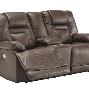 Signature Design by Ashley Wurstrow Leather Adjustable Dual Sided Power Reclining Loveseat with Console & USB Charging, Brown