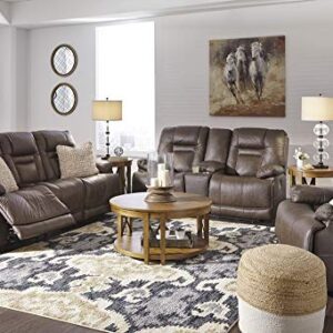 Signature Design by Ashley Wurstrow Leather Adjustable Dual Sided Power Reclining Loveseat with Console & USB Charging, Brown